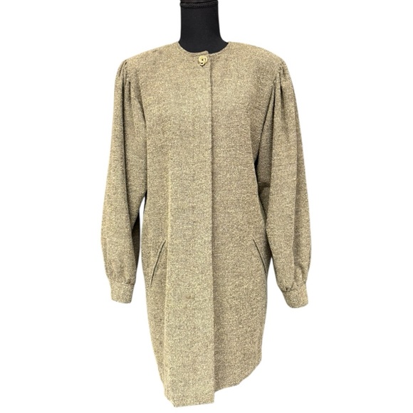 Doncaster Custom Women’s Tweed Wool Blend Coat Beige Long Sleeve Size 8 Vintage - Picture 1 of 15